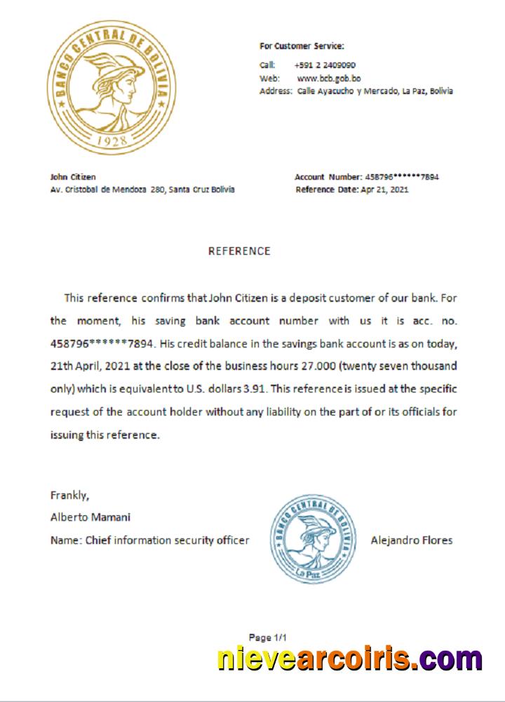 Bolivia Banco Central de Bolivia reference